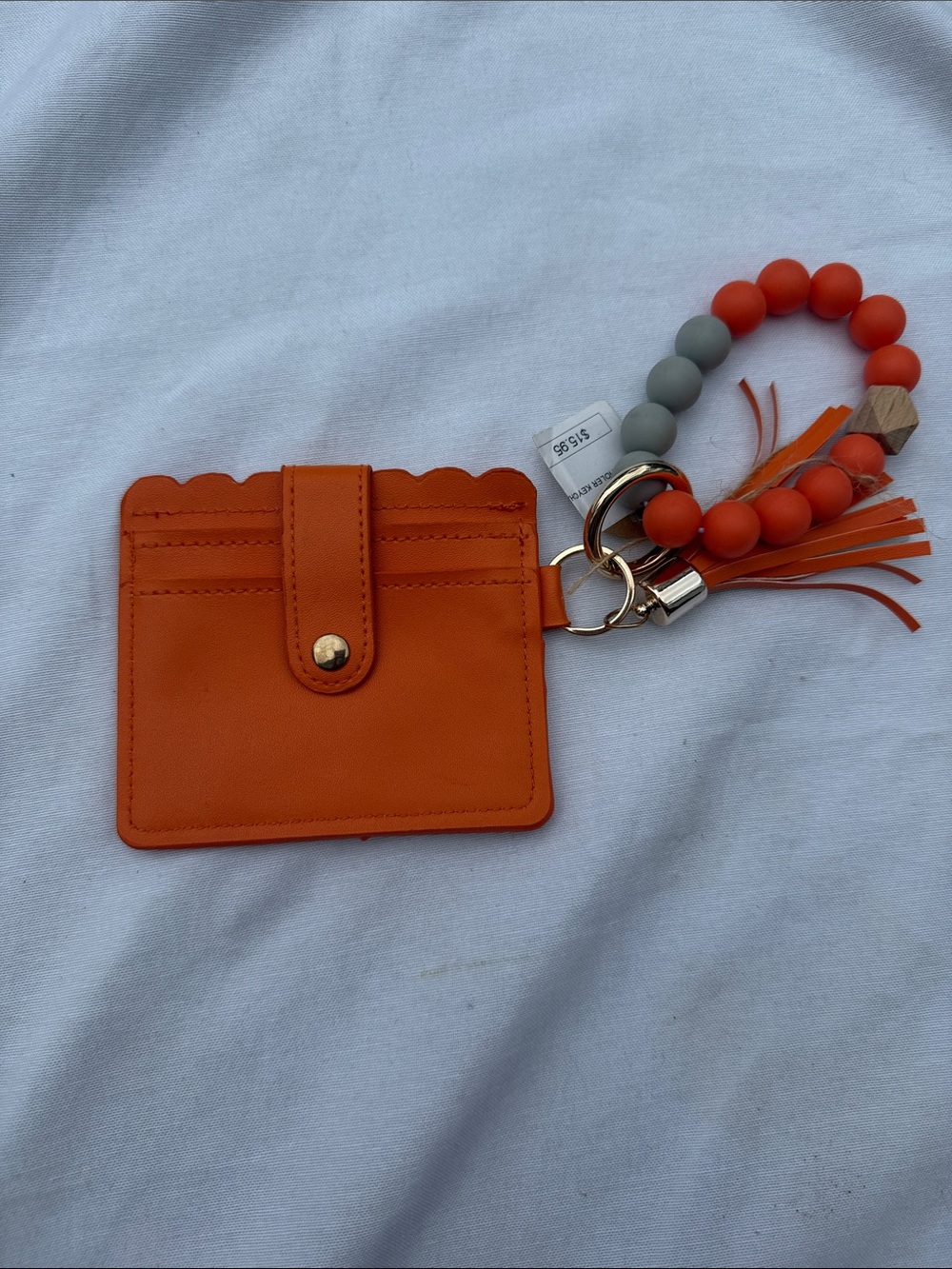 Amazon Orange Leather Cardholder Keyring with Beaded Wristlet
